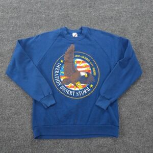 VINTAGE Operation Desert Storm Sweatshirt Mens XL Blue‎ Eagle Graphic Army USA